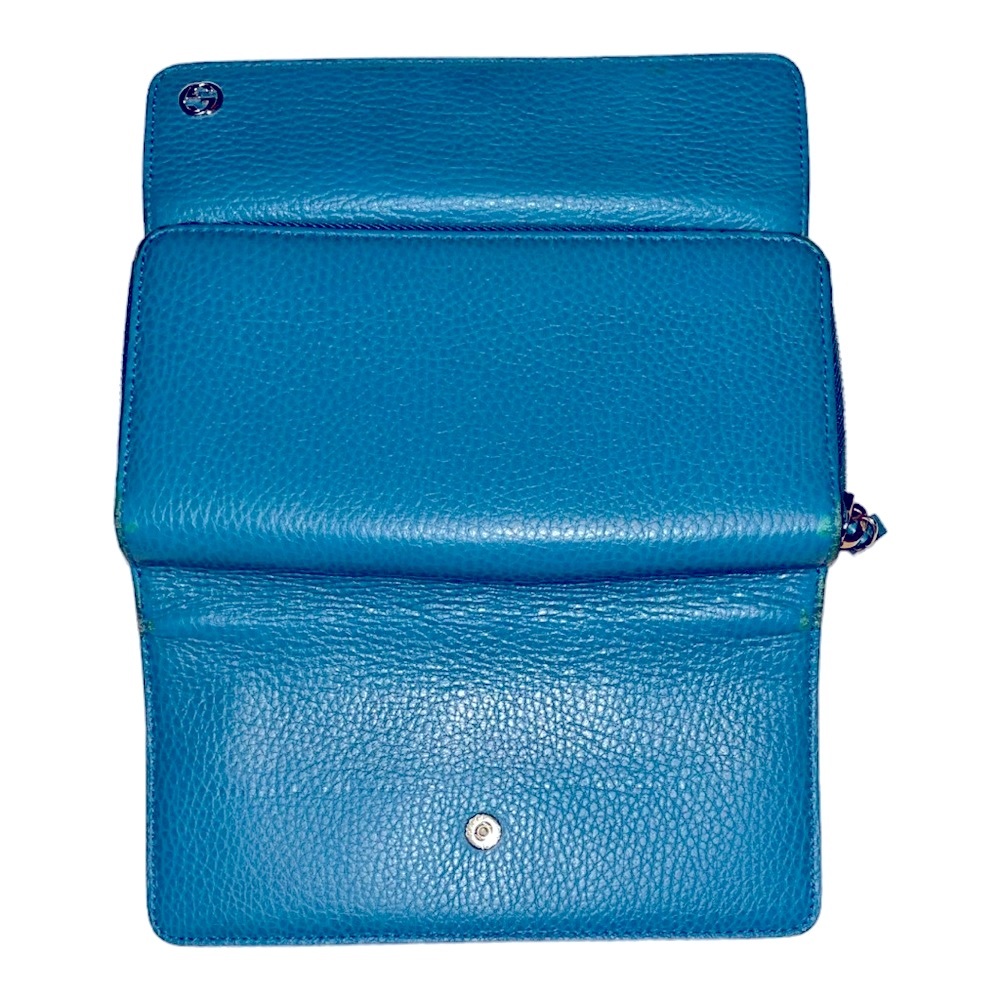 GUCCI Interlocking GG Zip Snap Teal Blue Leather Long Wallet - Picture 3 of 12